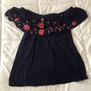 Off the shoulder top with flower embroidery